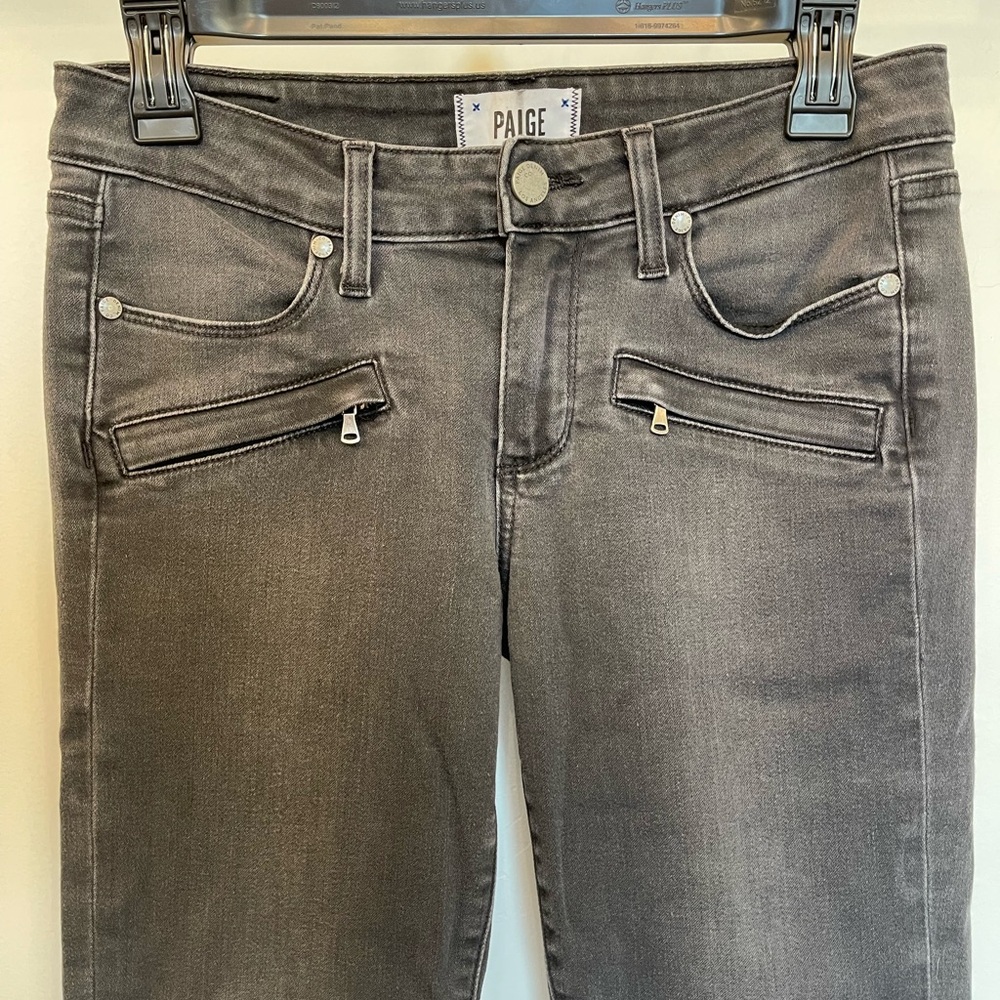 Paige Denim Jeans Moscow No Whiskers Moto Black Fade Skinny low-rise size 27 - Picture 3 of 14